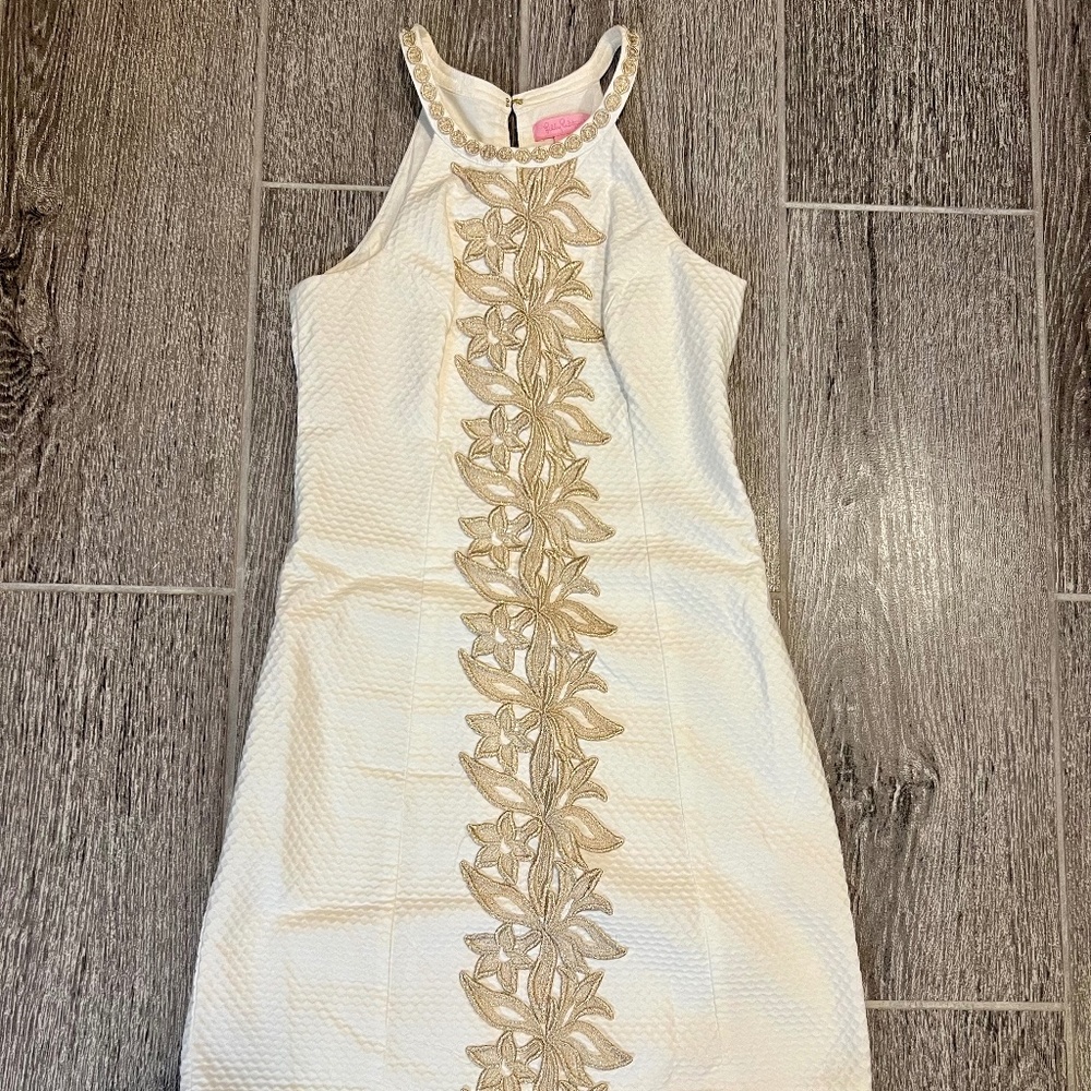 Lilly Pulitzer Shift Dress, 0, White and Gold